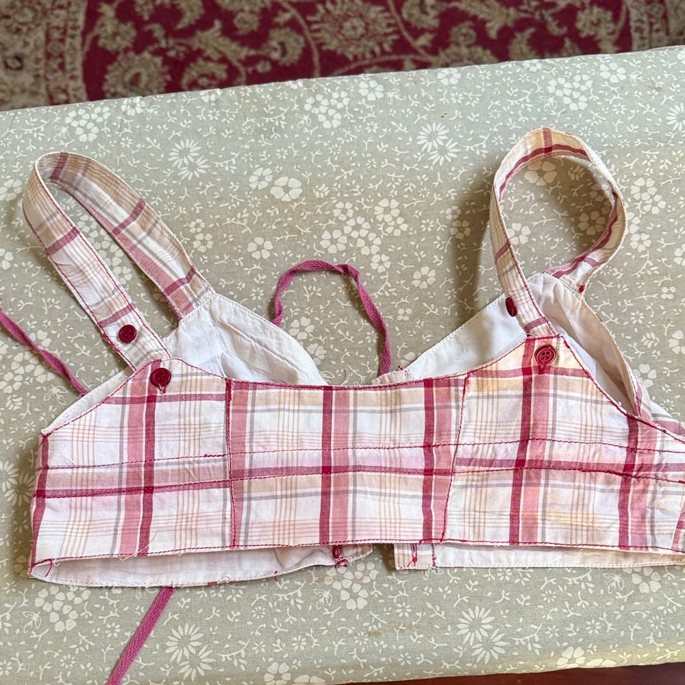 Vintage Papaya Pink and White Plaid Crop Top - Picture 2 of 6